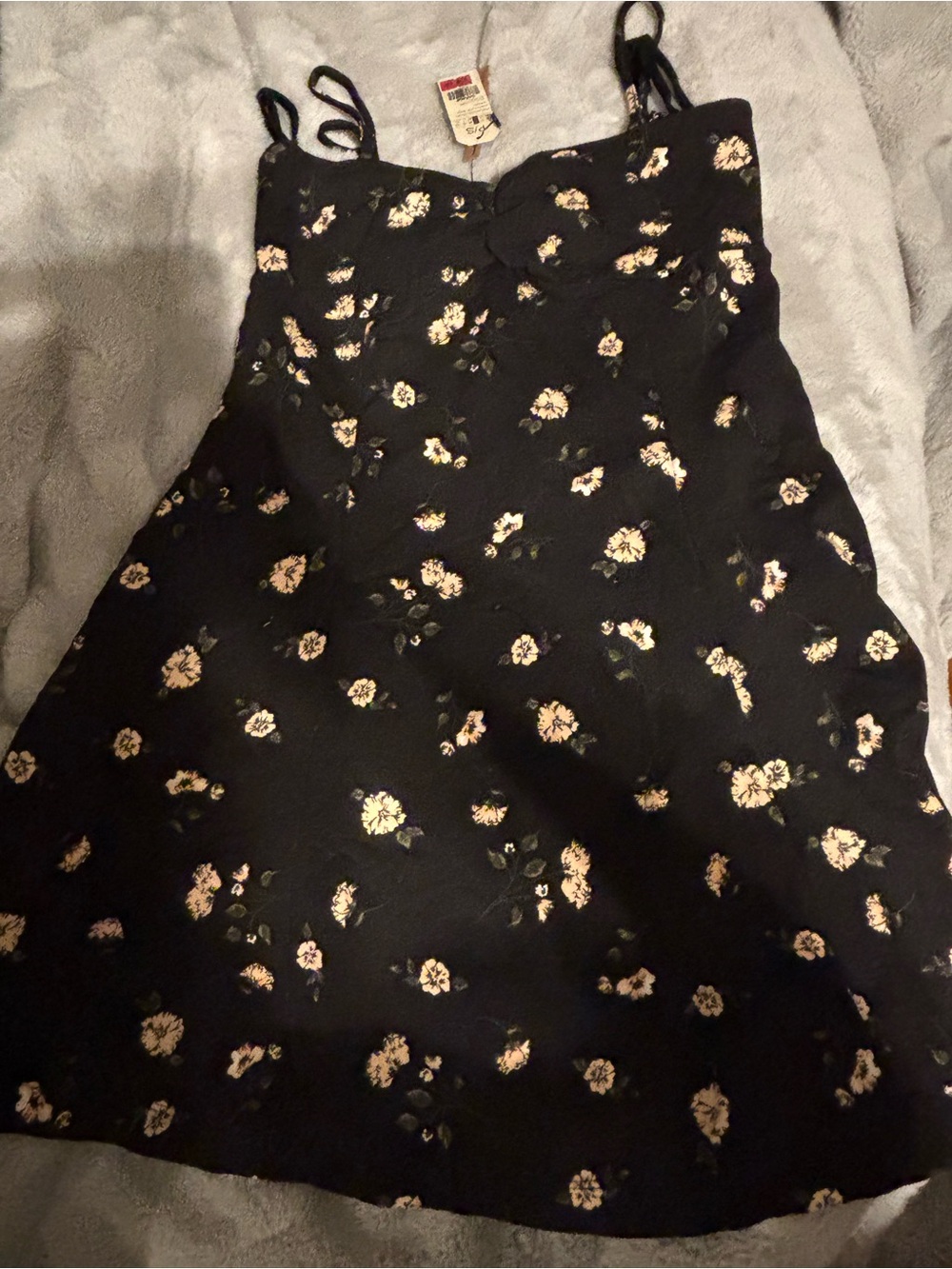 Garage Black Mini Slip Dress with Cream Floral Print